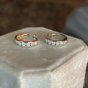 Sterling Silver .50 Lab Created Diamond 6-Stone Channel-Set
Hoops Rhodium Plated